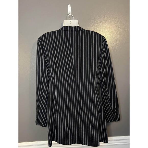 Escada Elements Blazer Jacket Womens 40 Black Pinstripe Wool Silk Made Italy - Picture 5 of 11